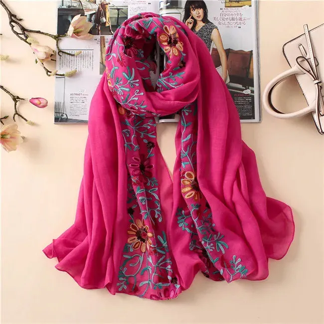 2023 Plain Embroider Floral Viscose Shawl Scarf From Indian Bandana Print Cotton Scarves and Wraps Soft Foulard Muslim Hijab.