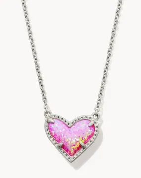 Ari Heart Silver Short Pendant Necklace in Bubblegum Pink Kyocera Opal