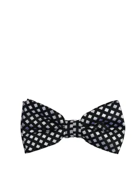 Black and Silver Diamond Patterned Silk Bow Tie