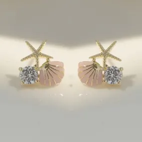 Chic Pink Starfish Shell Earrings