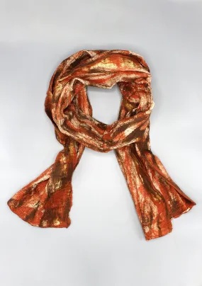 Dark Orange and Brown Shade Silk Felt Women's Scarf