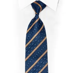 Gold Striped On Blue Cartouche Rhinestone Silk Tie