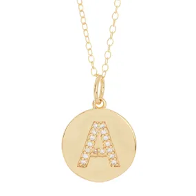 Initial Pave Disc Necklace gold