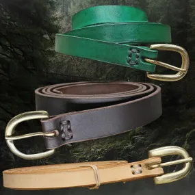 Long Leather Viking Belt with Brass Buckle