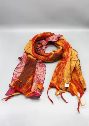 Red Brown Hand Felted Recycled Silk Scarf