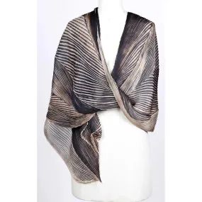 Shibori Silk Shawl SA-03 in Black and Beige by Cathayana