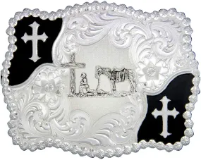 Silver/Black Cross Montana Silversmiths Men's Cowboy And Crosses Buckle - 3611-731M