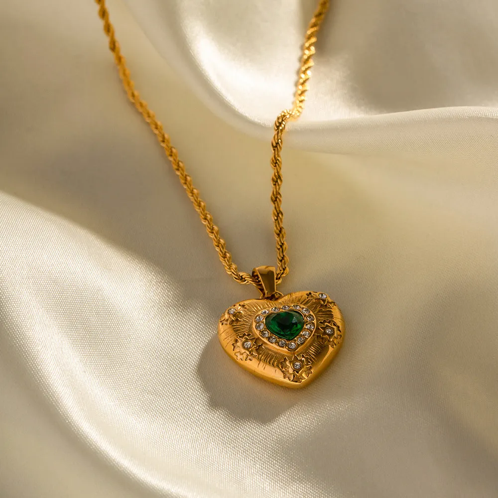 SISSLIA Fashion 18k Gold Texture Hand-Set Emerald Zircon Love Pendant Not Fade necklace for Women